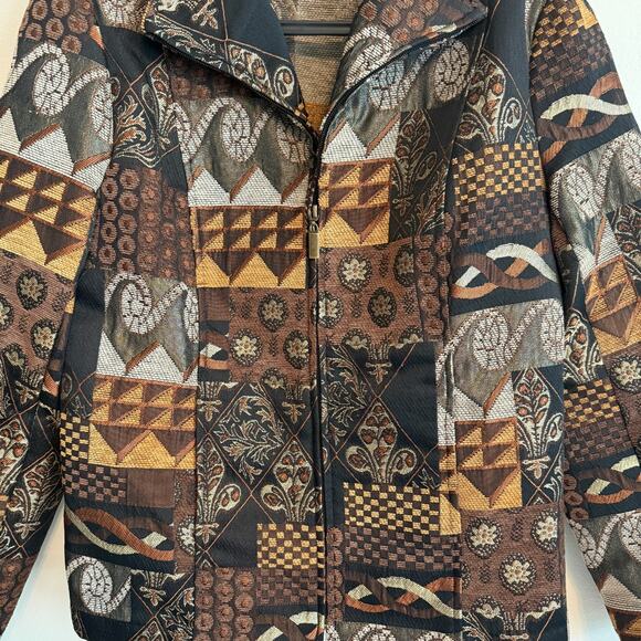 Molly & Maxx Women's Zip Up Collared Brown Tapestry Jacket Size Large - Picture 2 of 15